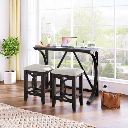 TOPMAx Farmhouse 3- Piece Counter Height Dining Table Set With USB Port And Upholstered Stools Espresso