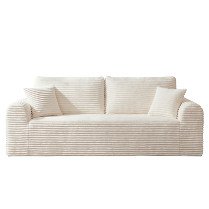 3 Seater Couch, Corduroy Boneless Couches For Living Room,26.4 Cloud Couch With Deep Seat,Comfy Floor Sofa With 2 Pillows,Upholstered Floor Sofa In A Box