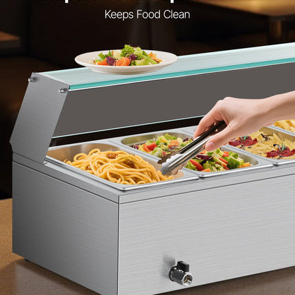 Commercial Food Warmer 6 X 1/3 Size Pans Buffet Bain Marie With Glass Cover
