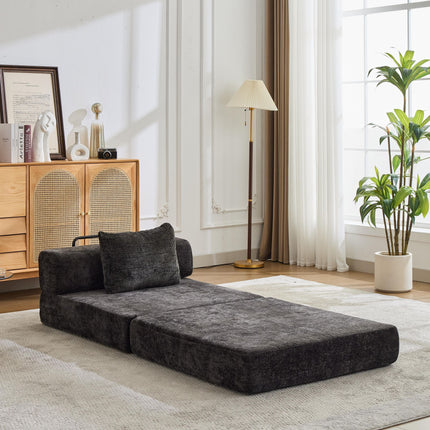 Compression Sofa,Convertible Floor Sofa Bed With Fixed-Shape Frame,Single Seater Boneless Modular Sectional Sofa,No Assembly Required,Chenille Fabric,for Living Room Bedroom,Black