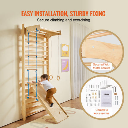 Swedish Ladder Wall Gym 5 In 1 Wooden Indoor Playground Climbing Toys