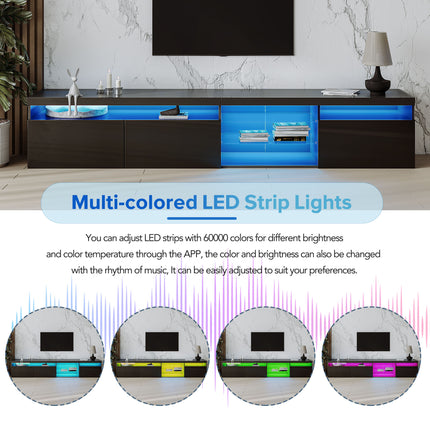 Unique Design TV Stand With 2 Glass Shelves, Ample Storage Space Media Console For TVs Up To 105, Versatile TV Cabinet With LED Color Changing Lights For Living Room, Black