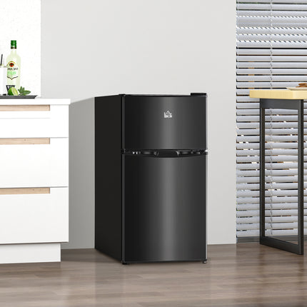 3.2 Cu.Ft Mini Fridge with Freezer, Double Door Compact Refrigerator with Adjustable Thermostat, Shelf and Reversible Door for Bedroom, Dorm, Home Office, Energy Efficient, Black