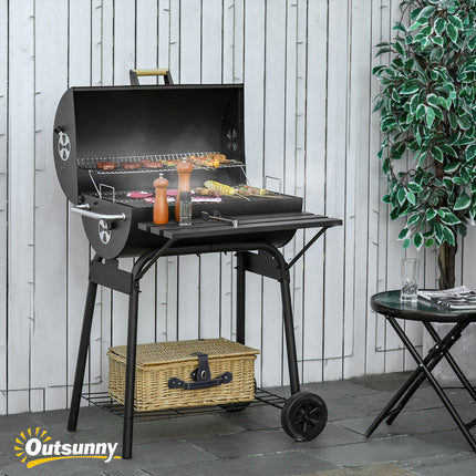 30" Portable Charcoal Barbecue Grill with Wheels Outdoor Barbecue with Adjustable Charcoal Rack, Storage Shelf, for Garden Camping Picnic