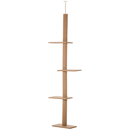 Floor-to-Ceiling Cat Tree Cat Climbing Tower with Sisal-Covered Scratching Posts Natural Cat Tree Activity Center for Kittens Cat Tower Furniture, Brown