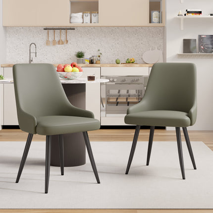 Modern Dining Chairs Set Of 2, Faux Leather Upholstered Dining Room Chairs With Widened Seat, Armless Side Chairs With Metal Legs