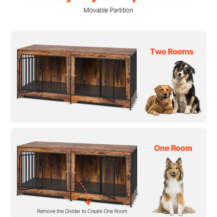 Dog Crate Furniture 75 In Indoor Wooden Dog Kennel With Divider And Tray