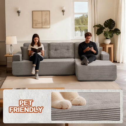 Left-Facing Chaise,L Shape Modular Sectional Sofa, Compressed Sectional Sofa Modern Minimalist Style Corduroy Couch,Unfold Into A Bed, Bedroom, Comfy Compressed Sofa
