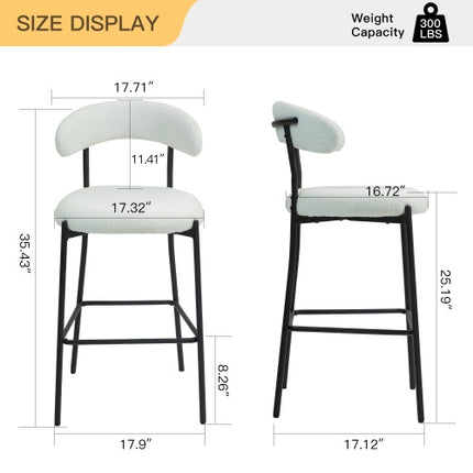 26 Counter Height Bar Stools Teddy Fabric Cover Kitchen Island Counter Bar Stool With Black Powder Coating Base And Footrest