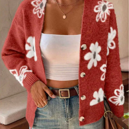 Flowers Print Button Front Cardigan