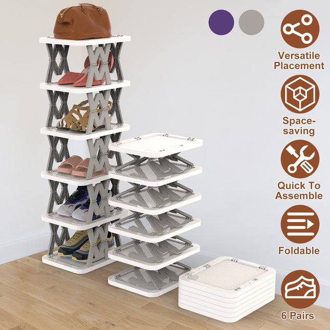 6 Tier Foldable Shoe Rack Vertical Shoe Organizer Narrow Shoe Rack For Small Spaces Space Saving Free Standing For Corner Entryway Hallway Bedroom 2 Color Options