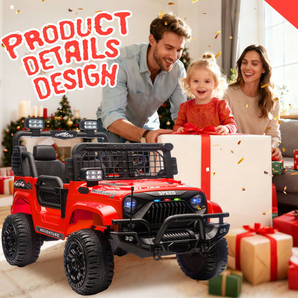 24V Two-seater Kids Ride On Electric Truck Car W Parents Control,2wd,Four-wheel Suspension, 8.66in Ground Clearance, LED & Searchlights, Bluetooth, Music, Provide 3.11-4.97MPH Speed For Kids  Aged 2-6