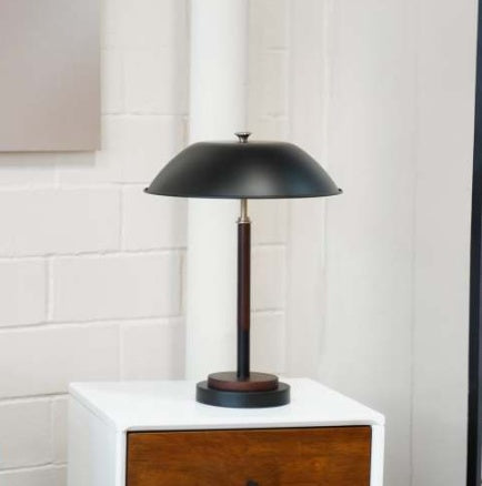 High Quality Hotel European Modern Bed Side Nightstand Decorative Led Table Desk Lamp, Cosmiclume Black Umbrella Shaped Table Lamp - Walnut - Bronze 110V