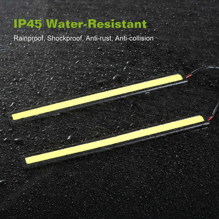 2Pcs LED Daytime Running Lights Car LED COB DRL Fog Lights IP45 Waterproof LED Strip Fog Day Driving Lamp Sticker For 12V Car Interior Exterior Use