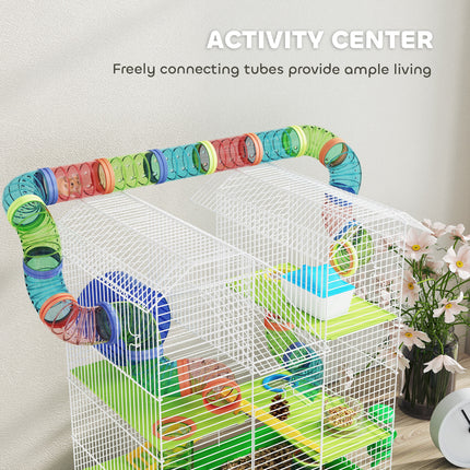 18.5" 5 Tier Hamster Cage with Tubes and Tunnels, Small Animal Cage, Rat Gerbil Cage with Water Bottle, Food Dish, Exercise Wheel, Green