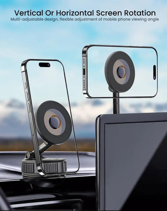 Newly Upgraded Retractable Car Mobile Phone Holder 360 Magnetic Vacuum Suction Cup One-click Safety Lock Ultra-compact Design