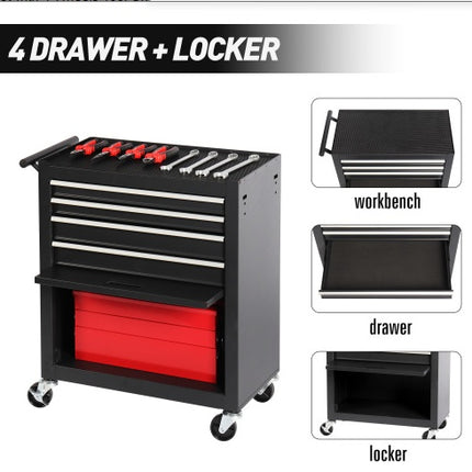 4-Drawer Rolling Tool Chest, Cabinet With 4 Wheels Tool Chest With Drawers, Suitable For Garages, Warehouses, Workshops, Repair Shops, Black