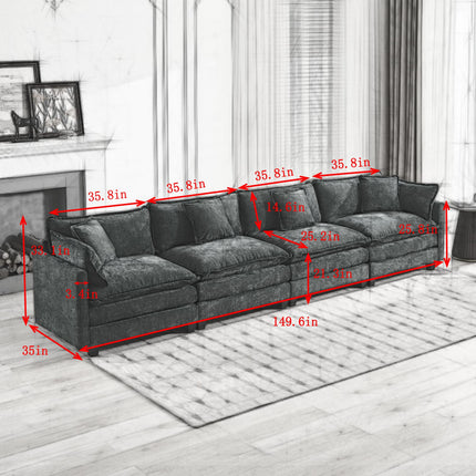 Cloud Sofa 4 Seats Ottoman Is Not Included, Modern Sectional Couch, For Living Room Bedroom And Apartment, Comfy Double Layer Upholstered Seat Cushion, Breathable Chenille Fabric, Beige,SW5014BG