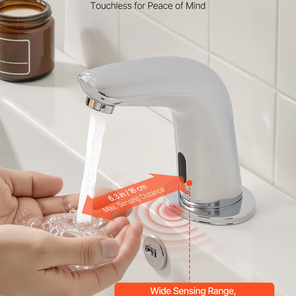 Touchless Bathroom Sink Faucet, Automatic Motion Sensor Restroom Toilet Faucet Cold Water With Hole Cover Plate, Battery Operated For 9/16 In Pipe Commercial Lavatory,Chrome Plated Silver G112M