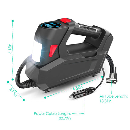 1Pc Portable Tire Inflator 120 PSI Maximum 90W Powered Tire Inflator With Digital Display LED Light Inflatable Nozzle Needle Fuse Air Compressor For Bikes Motorbikes Car Balls