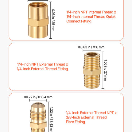 RV Propane Quick Connect Fitting Adapter Valve, 7 Pieces, 1/4-Inch Male NPT Full Flow Plug & 3/8-Inch Male Flare Quick Kit For Low Pressure Gas Appliances And RV Propane Quick Connections
