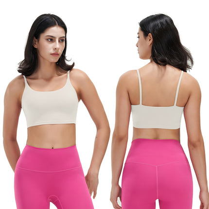 1Pc Women Strap Sport Bras Padded Strappy Crop Square Neck Low Impact Bras Sexy Fitness Tank Tops With Removable Pads Flat Straps For Gym Yoga Workout Running