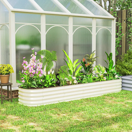 Galvanized Raised Garden Bed Kit, Metal Planter Box With Safety Edging, Cream