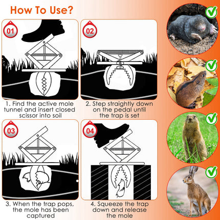 2PCS Easy Setup Mole Traps Outdoor Reusable Scissor Mole Gopher Rodent Control Trap Solid Metal Material For Lawn Garden Yard