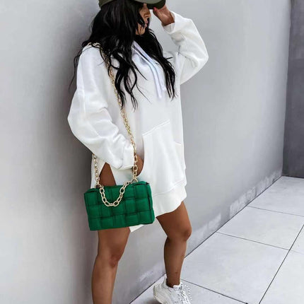 Women's Hooded Sweatshirt With Pockets Fashion Casual Split Mid-length Sweater Drawstring Tops