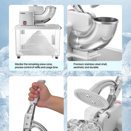 Commercial Ice Crusher 661LBS/H Electric Snow Cone Maker Shaved Ice White
