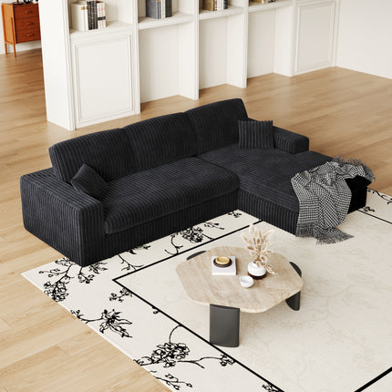 114.5 Modern Corduroy Modular Foam Sofa, Recliner Seat Reversible Sofa, 2-in-1 Sofa With Recliner And L-Shaped Sofa Combination With Three Cushion Neck Pillow Combination And Two Throw Pillows
