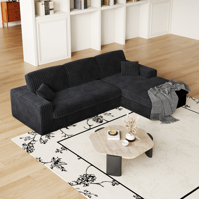 114.5 Modern Corduroy Modular Foam Sofa, Recliner Seat Reversible Sofa, 2-in-1 Sofa With Recliner And L-Shaped Sofa Combination With Three Cushion Neck Pillow Combination And Two Throw Pillows