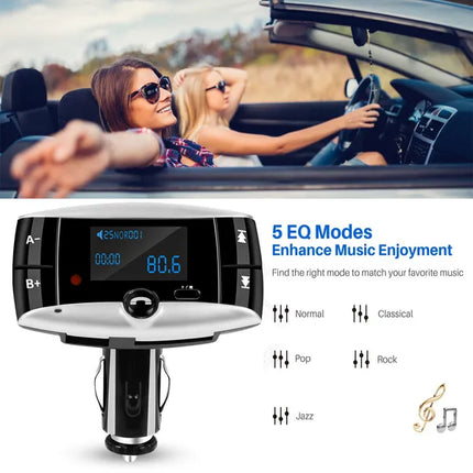 Car Wireless FM Transmitter USB Charger Hands-free Call MP3 Player SD Card Reading Aux-in LED Display