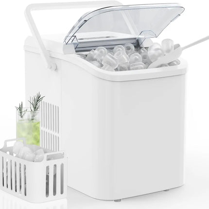 Countertop Ice Maker With Handle, 26lbs&24H Portable Ice Machine, 9 Bullet Ice Cubes Ready In 6 Mins, Self-Cleaning, Quiet Compact Ice Maker For Home, Kitchen, RV, Camping