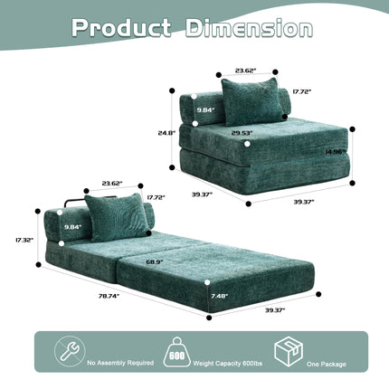 Compression Sofa,Convertible Floor Sofa Bed With Fixed-Shape Frame,Single Seater Boneless Modular Sectional Sofa,No Assembly Required,Chenille Fabric,for Living Room Bedroom,Dark Green