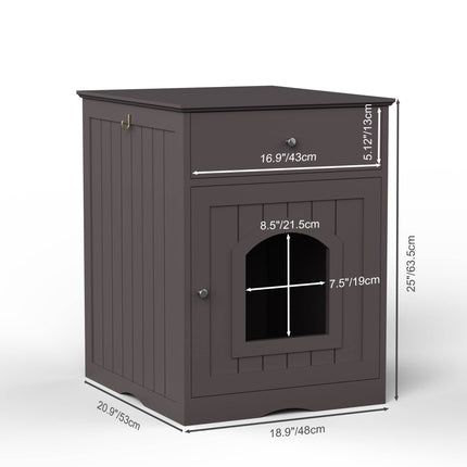 Wooden Pet House Cat Litter Box Enclosure With Drawer, Side Table Indoor Pet Crate