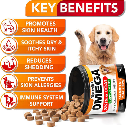 Youmile Omega 3 For Dogs - 120Ct  Fish Oil Treats - Allergy & Itch Relief Skin & Coat Supplement - Dry Itchy Skin, Anti Shedding & Hot Spots Treatment - Pet Salmon Oil Chews - Chicken Flavor Dog  Vit