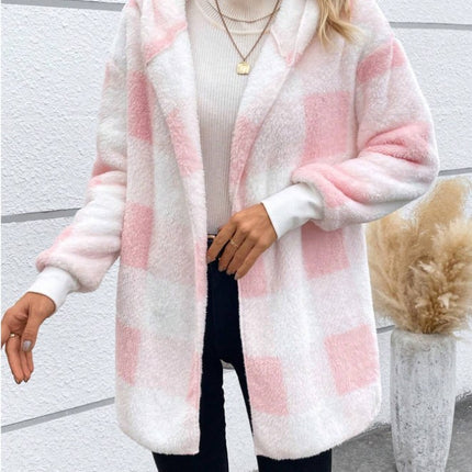 Coat Loose Plaid Color Stitching Knitted Cardigan Sweater