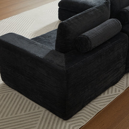99-Inch Boneless Couch With Chaise, L-Shaped Modern Upholstered Sectional Sofa With Three Pillows, Corduroy Sectional Sofa For Living Room And Bedroom, No Assembly Required