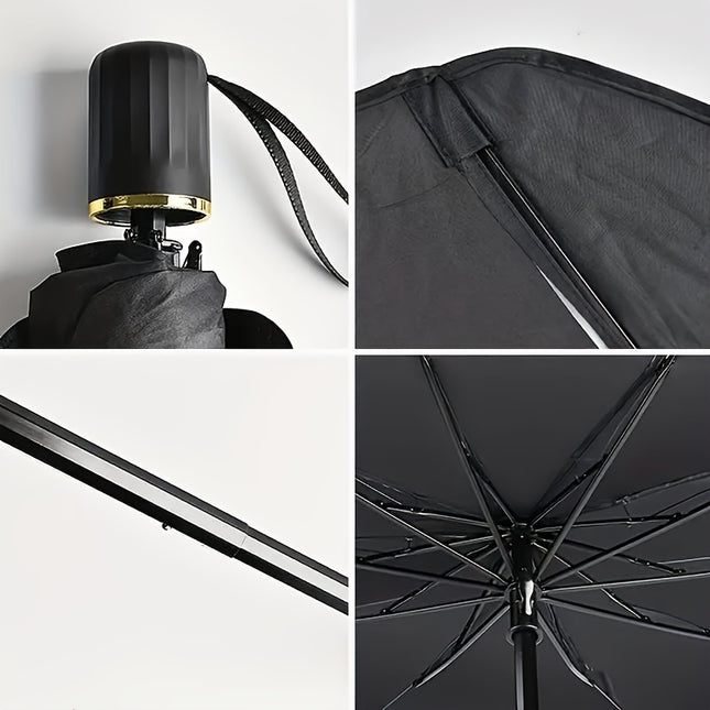 UPF50-Sunshade-UPF50- Compact Roll-Up Sunshade For Front Window - Heat Insulation And UV Protection, Easy-to-Use Auto Interior Accessory, Fits Most Vehicles, Sun Protection Curtain, Sleek Black Umb