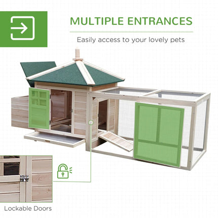 Wooden Chicken Coop With Nesting Box, Cute Outdoor Hen House With Removable Tray, Ramp Run, For Garden Backyard, Natural