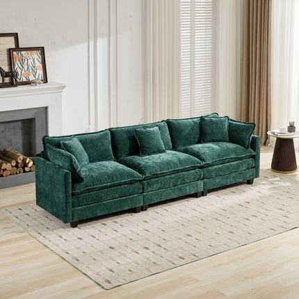 Cloud Sofa 3 Seats Ottoman Is Not Included, Modern Sectional Couch, For Living Room Bedroom And Apartment, Comfy Double Layer Upholstered Seat Cushion, Breathable Chenille Fabric,Green,SW5013GN