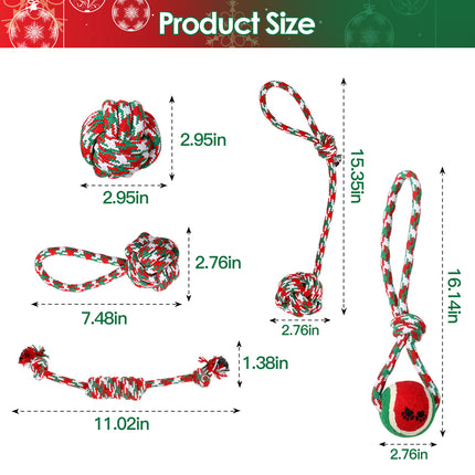 Set Of 5Pcs Christmas Dog Rope Chew Toys Dog Interactive Toys Set For Puppy Small Medium Aggressive Chewers Dogs Training Teething Playing