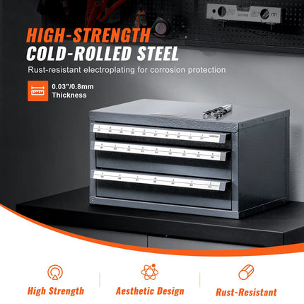 Drill Bit Dispenser Cabinet, Three-Drawer Drill Bit Organizer Cabinet For A To Z, Steel Drill Dispenser Organizer Cabinet With Labels, Stackable Drill Dispenser For Drill Bit Storage