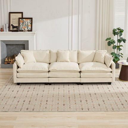 Cloud Sofa 3 Seats Ottoman Is Not Included, Modern Sectional Couch, For Living Room Bedroom And Apartment, Comfy Double Layer Upholstered Seat Cushion, Breathable Chenille Fabric, Beige,SW5013BG