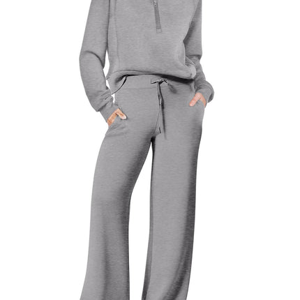 Leisure Sports Suit Long-sleeve Zipper Sweatshirt Wide Leg Pants Two-piece Set