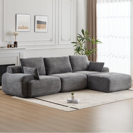 Modern Memory Foam Compressed Sofa,Large Sectional Couches For Living Room,Pet-Friendly Cloud Modular Sectional Sofa,Corduroy Fabric,Extra Deep Loveseat,No Assembly Required,GREY