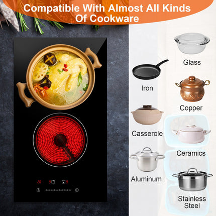 1Pc Dual Induction Burners Electric Cooktop 110V Total 1900W Electric Stove Built In Electric Ceramic Stove With Timer Setting 9 Firepower Levels Over Heating Protection