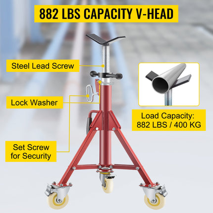 Pipe Stand, Pipe Jack Stand, V Head Pipe Stand Adjustable Height 28-52 Inch, Pipe Jack Stands With Casters 882 LB, Folding Portable Pipe Stands 1 8 To 12 Inch Pipe Supporting, Steel Jack Stand