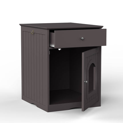 Wooden Pet House Cat Litter Box Enclosure With Drawer, Side Table Indoor Pet Crate